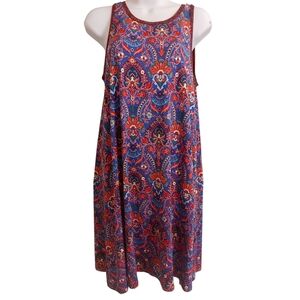 LOFT Red and Blue Sleeveless Scoop Neck Sundress